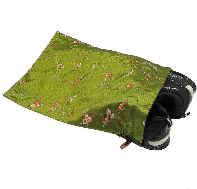 4pcs Embroidered Silk Flower Design Jacquard Travel Bag, Lingerie Bags Underwear Bags Laundry Bags Shoe Bags for Travel Storage for Men Women Washable Cloth Shoe Bags