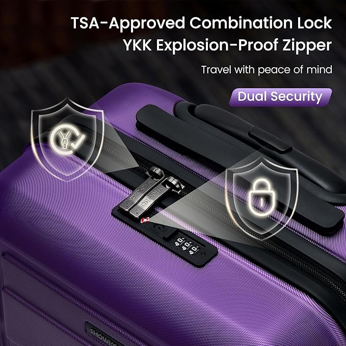 SHOWKOO Luggage Sets Expandable 100% PC Durable Suitcase Sets Double Wheels TSA Lock 4 Piece Luggage Set Purple