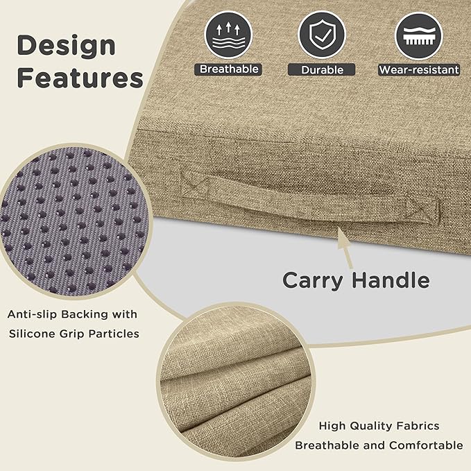 AddGrace Recliner Cushions for Elderly Thick Seat Cushion 20"x20"x4" Chair Pads with Non Slip Backing and Washable Cover for Couch Armchair Chairs Beige