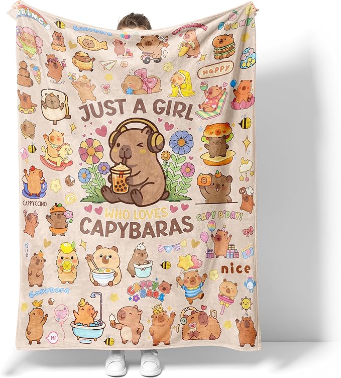 Capybara Gifts Blanket for Kids Girls Boys Adults Animals Lovers, Flanne Throw Blanket, Soft Cozy, Warmth, Fluffy Fuzzy Blankets for Couch, Bed, Travel, Living Room, Home, Decor (Capybara, 60"x50")