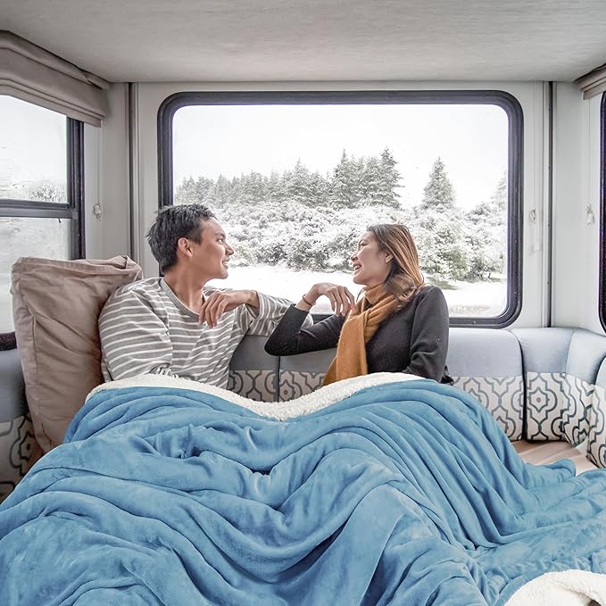 Utopia Bedding Sherpa Blanket Throw Size (Washed Blue, 50x60 Inches) - Soft Lightweight Plush Fleece Reversible Blanket for Bed, Sofa, Couch, Camping and Travel