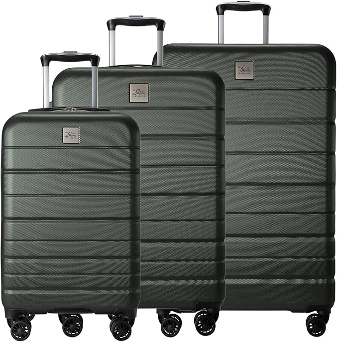 Skyway Epic 2.0 Hardside Lightweight and Durable ABS Shell Luggage, Spacious with 8-Wheel Spinners, Comfort Grip with Telescoping Handle, Men and Women, Thyme, 3-Piece Set (20,24, 28)