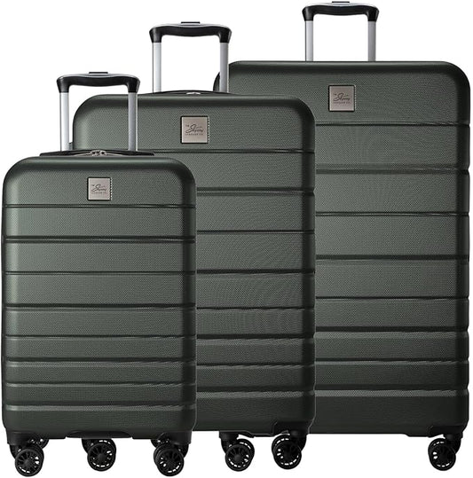 Skyway Epic 2.0 Hardside Lightweight and Durable ABS Shell Luggage, Spacious with 8-Wheel Spinners, Comfort Grip with Telescoping Handle, Men and Women, Thyme, 3-Piece Set (20,24, 28)