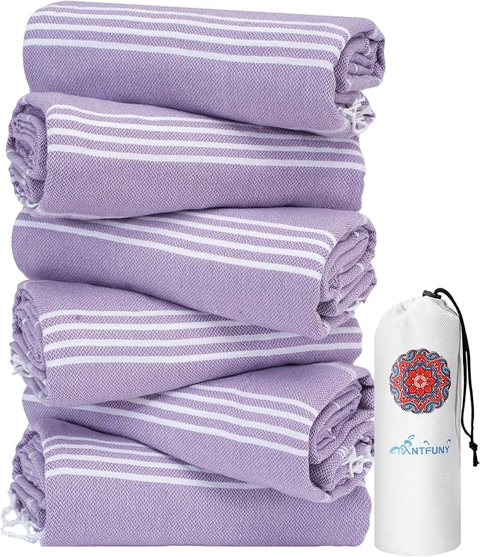Antfuny 6 Packs Turkish Beach Towels Yoga Blanket Gym Workout Towel Mens Birthday Gift Ideas for Father Day Dad Husband Brother Uncle Son Daughter Boyfriend Male Boss Grandpa Him Appreciation Purple
