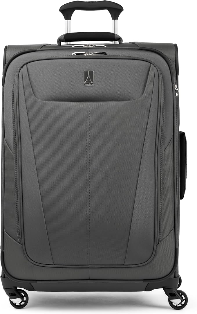 Travelpro Maxlite 5 Softside Expandable Luggage with 4 Spinner Wheels, Lightweight Suitcase, Men and Women, Shadow Grey, Checked-Medium 25-Inch