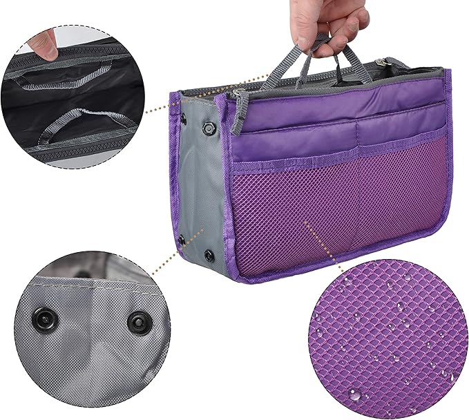 Vercord Purse Organizer Insert for Handbags Bag Organizers Inside Tote Pocketbook Women Nurse Nylon 13 Pockets Purple Large