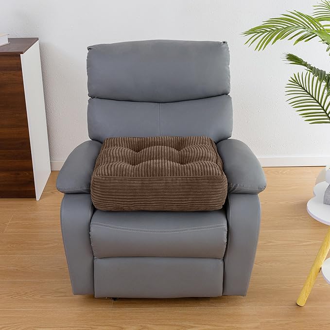 HIGOGOGO Tufted Corduroy Recliner Seat Cushion for Elderly, 20x20x6 Inch Extra Large Square Seat Cushion for Recliner Chair, Floor Pillow, Office Chair, Car, No Pressure on Thighs, Brown