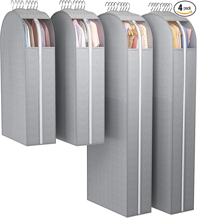 Liuoud 10" Gusseted Garment Bags for Hanging Clothes with clear window, (40&60") Suit Bags for Open Closet Storage, Clothing Cover for Coat, Dress, Jacket, Shirt, Fur Wardrobe Protector, 3 Packs