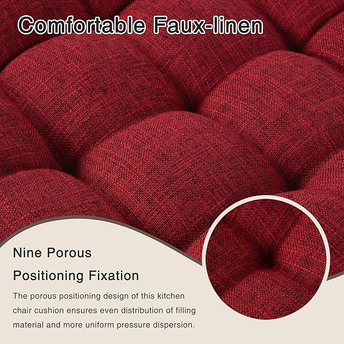 OVOV 4 Pack Chair Cushions for Dining Chairs Soft Seat Cushions for Kitchen Desk Chairs Square Chair Pads with Ties (15.5"x15.5" Deep Crimson)