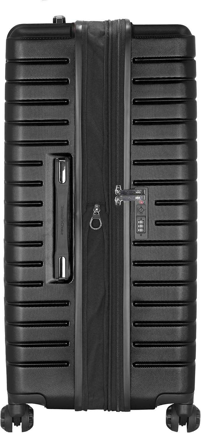 Traveler's Choice Archer Polycarbonate Hardside Spinner Luggage Set, Tie Down Straps, Black, Checked 29-Inch