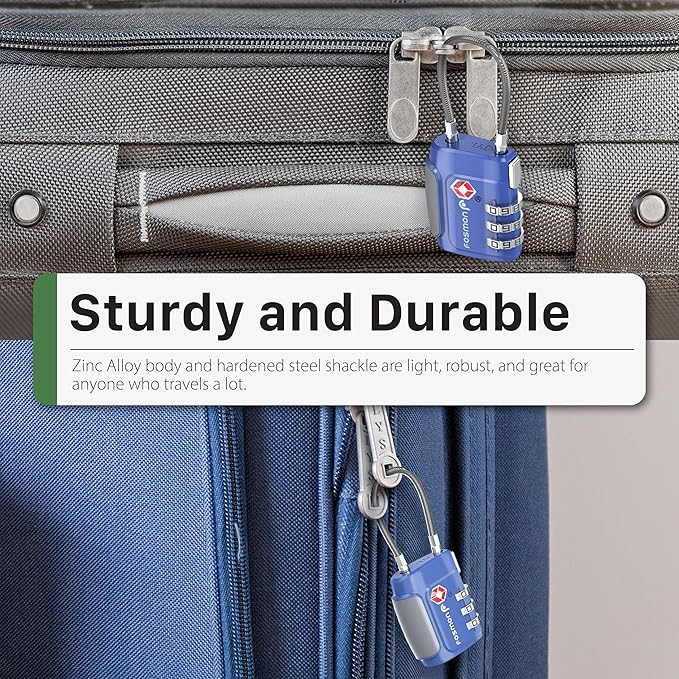 Fosmon TSA Approved Cable Locks for Luggage, Suitcase Locks with Push Release Button, 3 Digit Long Shackle Combo Wire Locks for Backpack, Gym Locker