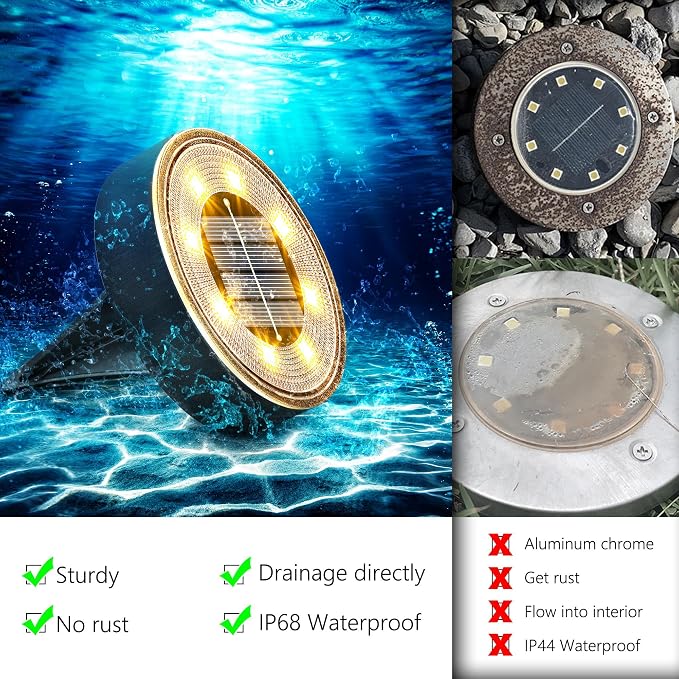 Joomer 2-in-1 Solar Lights Outdoor Waterproof, 16 Pack 8 LED, Warm White | Solar Powered Garden Lights Ground Disc Landscape Lighting for Patio Pathway Lawn Yard Driveway Walkway Deck Step