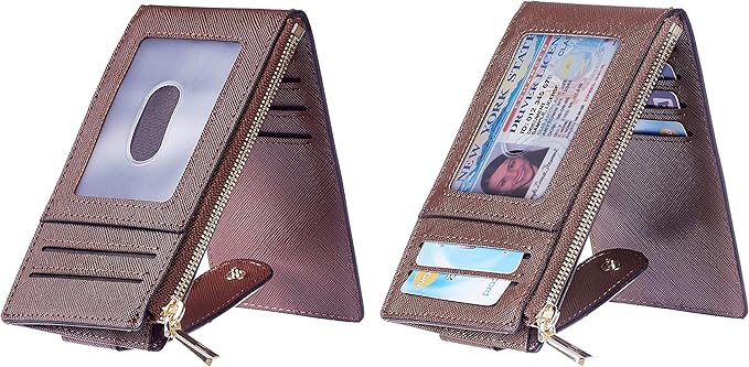 Chelmon Womens Wallet Slim RFID Blocking Bifold Multi Card Case Wallet with Zipper Pocket (Deep Brown)