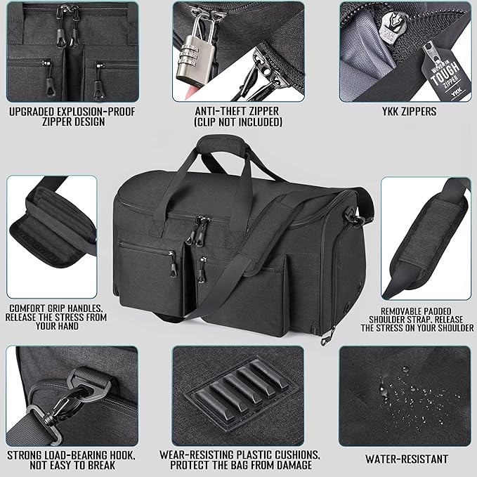 HILOMON Convertible Duffle Bags for Travel Carry On Suit Duffle Bags with Shoulder Strap 2 in 1 Hanging Garment Duffle Bag for Men Women (Black Mesh Storage)