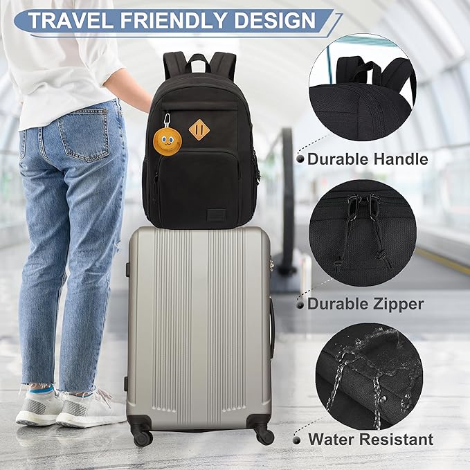 KEOFID Lightweight Travel backpack for Men and Women, Laptop Backpack for Work, Large Bag for College, Water Resistent(Black with Yellow)