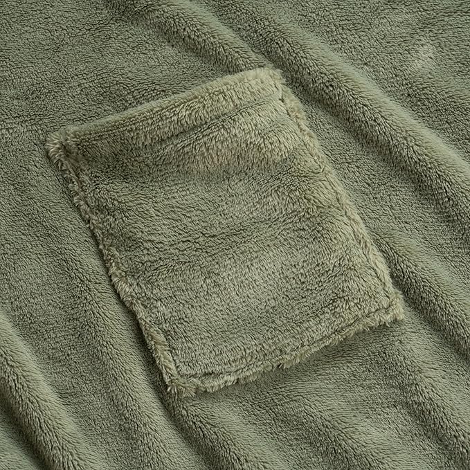 Berkshire Blanket Primalush™ Wearable Blanket, Cozy Loungewear Pocketed Plush Cape Wrap for Adults & Teens(Dark Sage, One Size 58"X64")