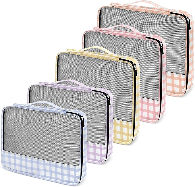 5 Pcs Packing Cubes for Suitcase Large Travel Cubes Carry on Luggage Organizer Bags for Clothes Accessories(Mixed,Plaid)