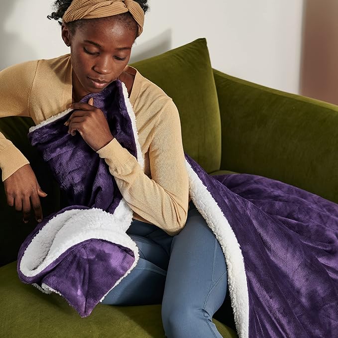 Bedsure GentleSoft Sherpa Fleece Twin Size Blanket for Couch, Non-Heated, Thick and Warm Throw Gifts for Women and Girls, Soft Fuzzy Plush Twin Blanket for Winter, Purple, 60x80 Inches