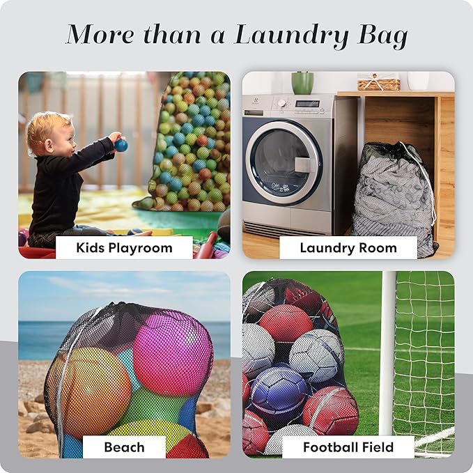 Handy Laundry Mesh Laundry Bags XL 24" x 36" – 2 Pack Heavy Duty, Durable, Machine Washable Drawstring Bags for Delicates, Laundry Hamper Liner, College Dorm, Travel, Storage – Black