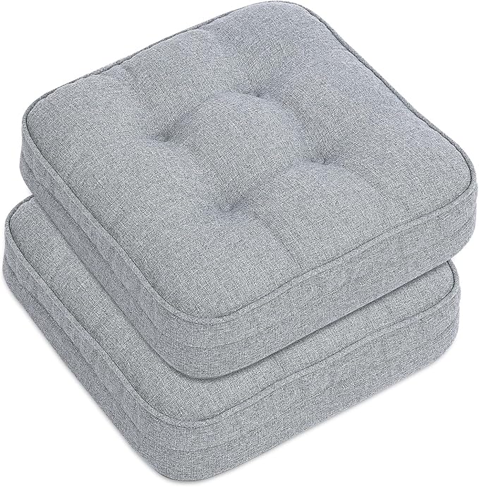 GOFORIT Chair Cushions Set of 2,Tufted Shredded Memory Foam Chair Pads, Non-Slip Seat Cushions with Removable Cover, 16'' x 16'', 2 Pack,Grey