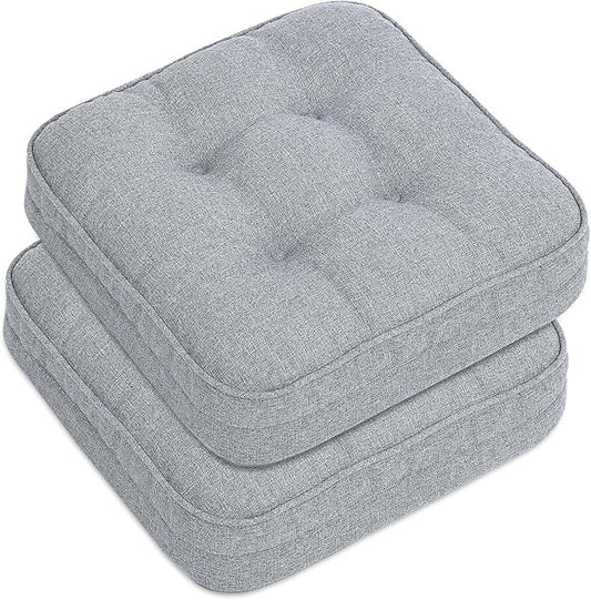 GOFORIT Chair Cushions Set of 2,Tufted Shredded Memory Foam Chair Pads, Non-Slip Seat Cushions with Removable Cover, 16'' x 16'', 2 Pack,Grey
