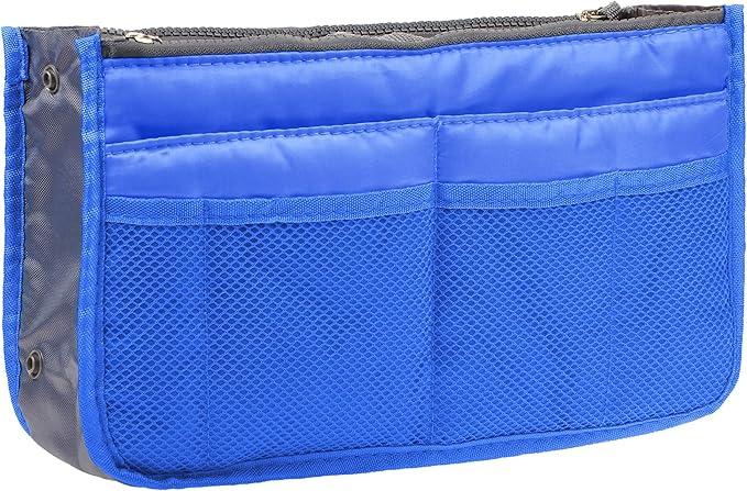 Vercord Purse Organizer Insert for Handbags Bag Organizers Inside Tote Pocketbook Women Nurse Nylon 13 Pockets Sapphire Blue Small