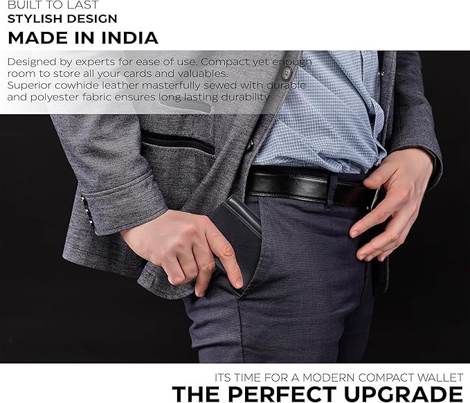 Real Leather Mens Trifold Wallet RFID Blocking Slim Minimalist Front Pocket - Thin & Stylish with ID Window in Gift Box