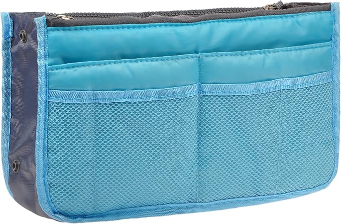 Vercord Purse Organizer Insert for Handbags Bag Organizers Inside Tote Pocketbook Women Nurse Nylon 13 Pockets Blue Large