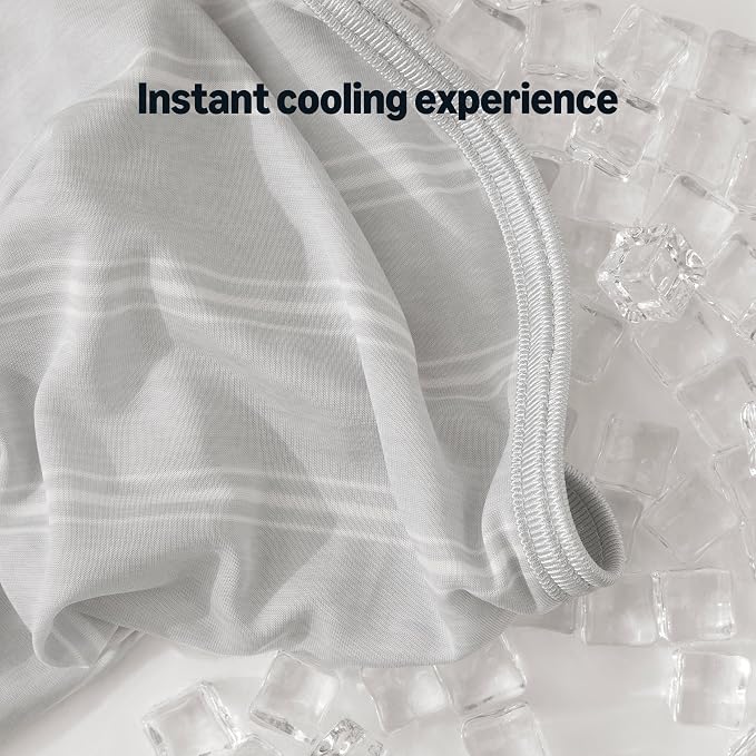 Amazon Basics Striped Cooling Blanket for Hot Sleepers, Reversible Lightweight Thin Throw Blanket for Bed, Couch and Sofa, King (90" x 108"), Gray Striped