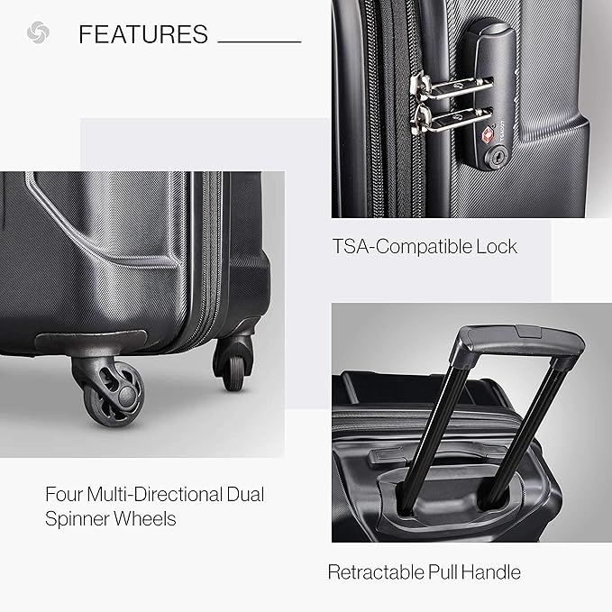 Samsonite Centric Hardside Expandable Luggage with Spinner Wheels, Black, Carry-On 20-Inch