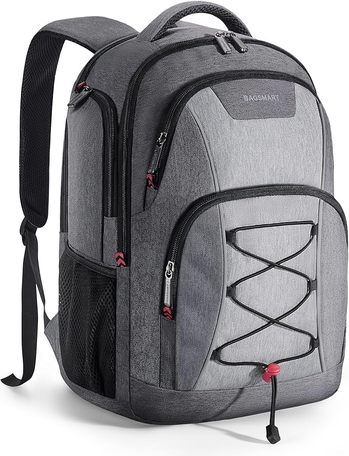 BAGSMART Unisex Laptop Backpack, 15.6-inch Anti-Theft, Water Resistant, Grey, With USB Charger Hole