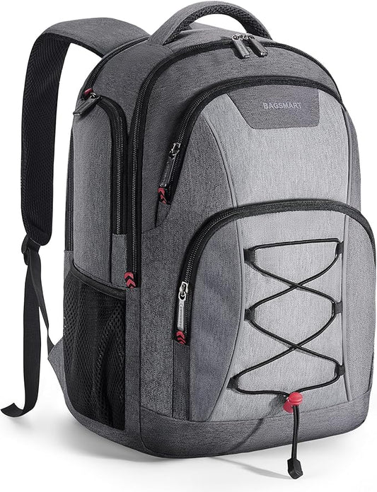 BAGSMART Unisex Laptop Backpack, 15.6-inch Anti-Theft, Water Resistant, Grey, With USB Charger Hole