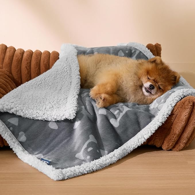Bedsure Waterproof Dog Blankets for Small Dogs - Soft Print Sherpa Fleece Puppy Cat Blanket Washable, Cozy Plush Reversible Throw Furniture Protector for Pet Kitten Doggy, 25"X35", Anchor Gray