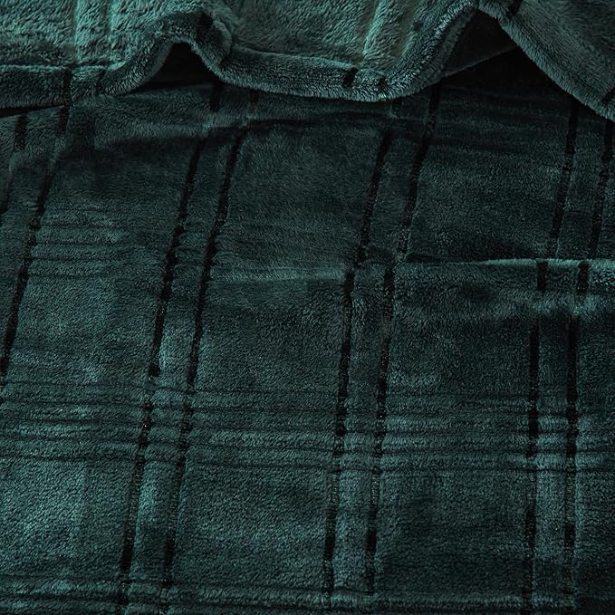 Soft Cozy Plaid Fleece Twin Siz Blanket, 60x80 Inches – 3D Jacquard Diamond Design, Lightweight Blanket for Couch, Sofa, Camping & Travel, Forest Green