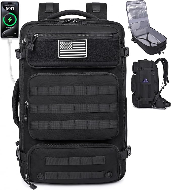 MOZETO Travel Backpack for Men 40L TSA Approved Carry On Backpack with USB Charging Port Durable Water-resistant Convertible Duffle Luggage Bag Large Weekender Bag Daypack Fits 17.3 Inch Laptop