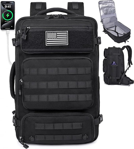 MOZETO Travel Backpack for Men 40L TSA Approved Carry On Backpack with USB Charging Port Durable Water-resistant Convertible Duffle Luggage Bag Large Weekender Bag Daypack Fits 17.3 Inch Laptop