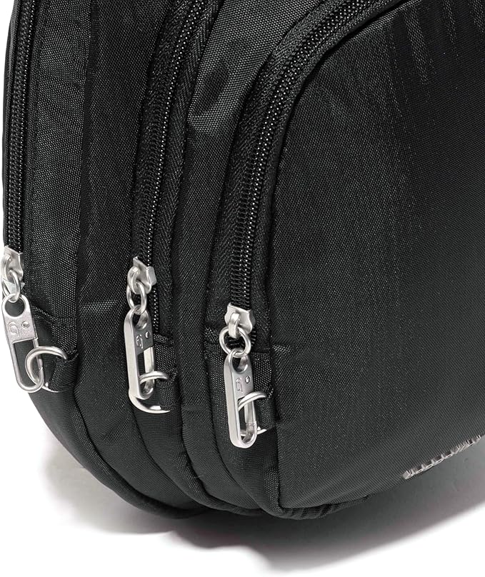 Baggallini Securtex® Anti-Theft Multi Zip Sling - Lightweight 8.6"x15.2" Travel Bag with Locking Zippers & RFID Protection