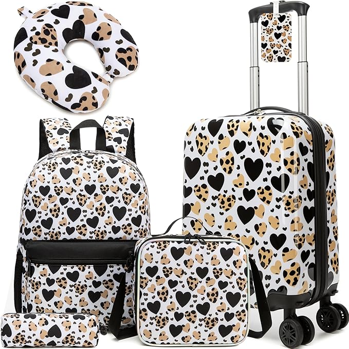 Kids Caary on Luggage Sets for Girls Women with Wheels Hardshell Suitcases with Travel Neck Pillow Suitcase Set for Airplane