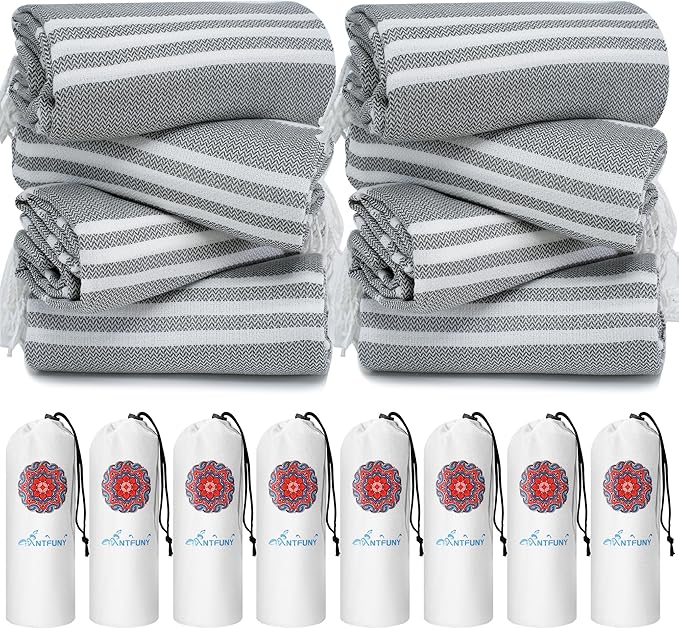 8 Pack Turkish Beach Towels Quick Dry Sand Free Soft Absorbent Extra Large Xl Big Blanket Adult Oversized Bath Pool Swim Towel Lightweight Thin Fast Drying Compact No Sand Packable Vacation Essentials