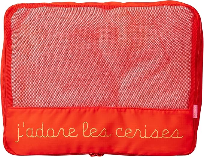 ban.do Getaway Polyester and Mesh Fruit Theme Packing Cube Set, Includes 4 Foldable Luggage Organizers in Various Sizes (J'adore Les Cerises)