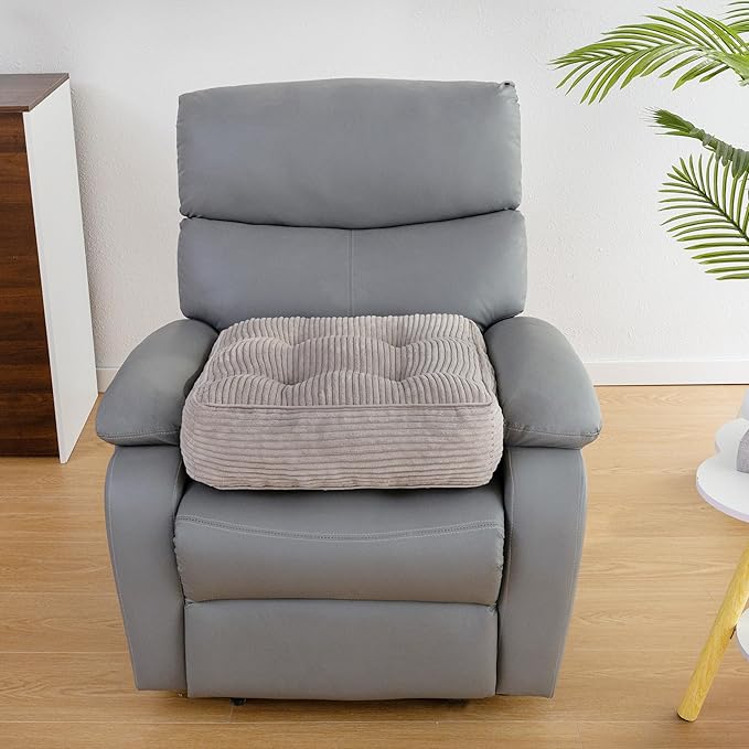 HIGOGOGO Tufted Corduroy Recliner Seat Cushion for Elderly, 20x20x6 Inch Extra Large Square Seat Cushion for Recliner Chair, Floor Pillow, Office Chair, Car, No Pressure on Thighs, Grey