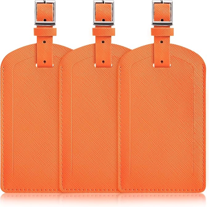3 Pack Luggage Tags for Suitcases, TSA Approved Bag Tags, Baggage Tags with Privacy Protection, Travel Essentials Luggage Accessories, Bright Orange