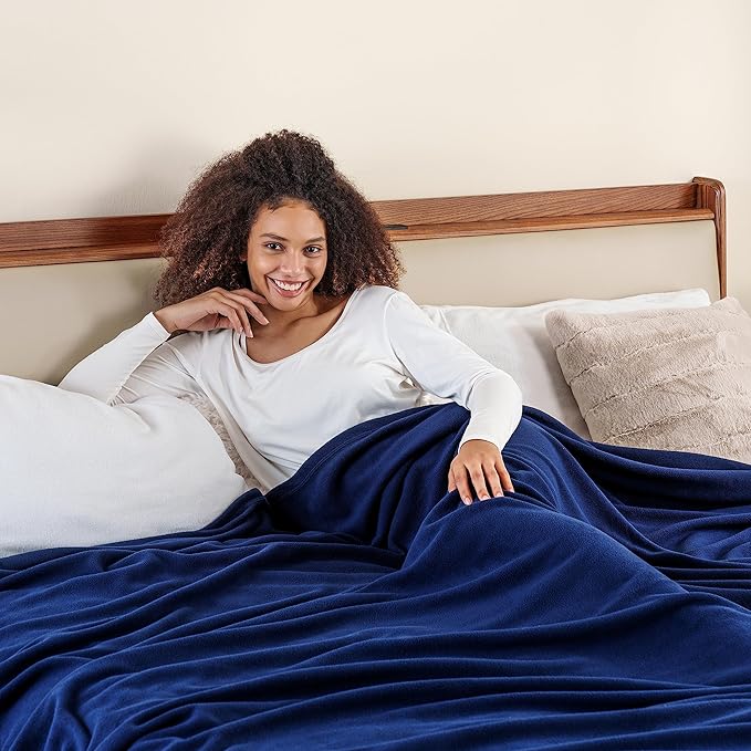 Berkshire Blanket Microfleece Queen Size Bed Blanket Navy, Lightweight Soft Breathable Plush Micro Fleece Blanket for Bed Couch Sofa, 90x90 Inches