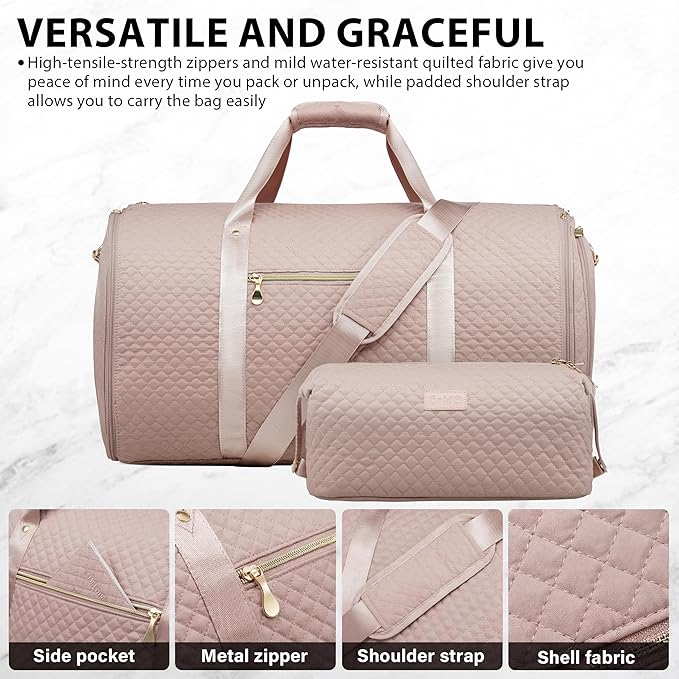 Coolife Garment Bag Carry On Convertible Travel Duffel Bag with Shoe Pouch Weekender Bag for Women Men 2 in 1 Hanging Suit Bag with Shoulder Strap Business Travel Bag (Pink, Standard)