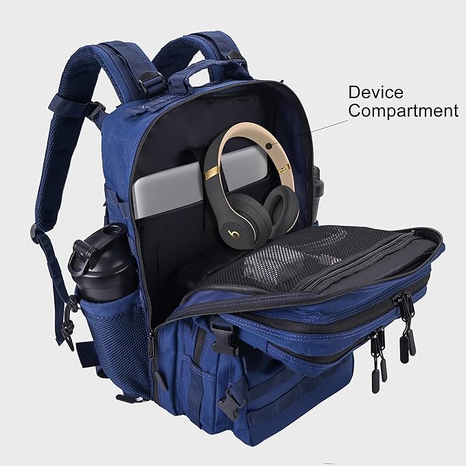 LHI Military Tactical Backpack for Men and Women 45L Army 3 Days Assault Pack Bag Large Rucksack with Shoe Compartment - Black and White
