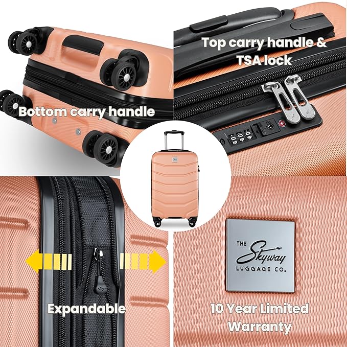 Skyway Luggage Silverton Hardside Collection – Lightweight Durable Suitcases with Wheels, Expandable Luggage for Travel Essentials with TSA Lock, 24-inch Medium Checked, Papaya Punch