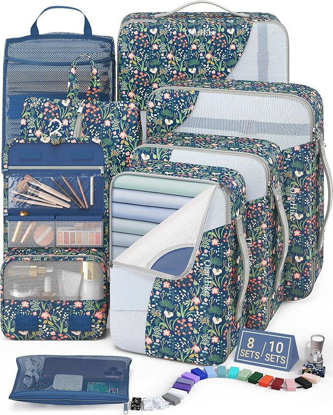 8 Set Packing Cubes for Travel, Gifts for Women Mom,Anti-Tearing Suitcase Organizer for Luggage with Shoe & Hanging Toiletry Bag,OlarHike Vacation Essentials & Accessories for Cruise Ship