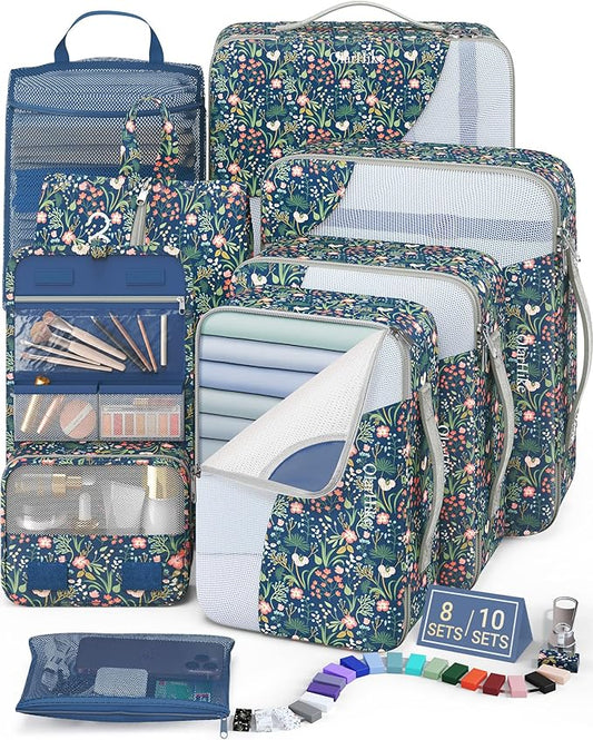 8 Set Packing Cubes for Travel, Gifts for Women Mom,Anti-Tearing Suitcase Organizer for Luggage with Shoe & Hanging Toiletry Bag,OlarHike Vacation Essentials & Accessories for Cruise Ship