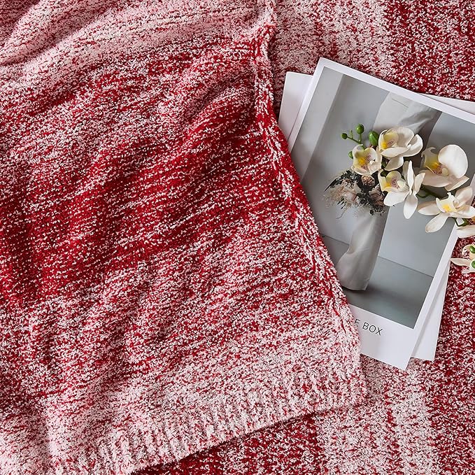 Throw Blanket, Red Gradient Soft Cozy Fluffy Knitted Throw Blankets for Couch, Sofa, Bed, Chair, Warm Fuzzy Plush Travel Picnic Lightweight Blanket, 50x60 inches
