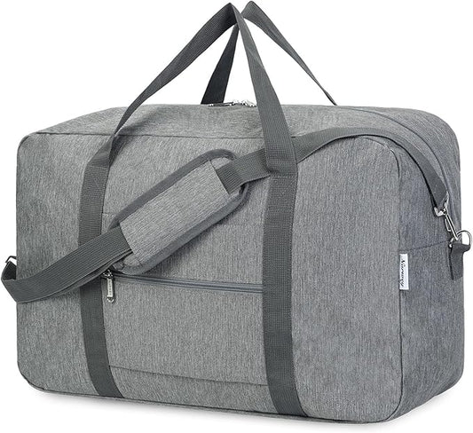 Narwey Foldable Carry on Luggage 22x14x9 Airline Approved Duffle Bag for Travel Packable Duffel Bag for Traveling Airplane for Women and Men 40L (Grey (With Shoulder Strap))